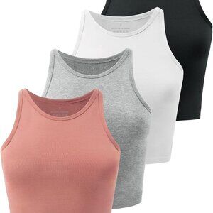 Black, White, Grey, Coral Red Women's Workout Crop Tops, High Neck, Slim Fit, Pa